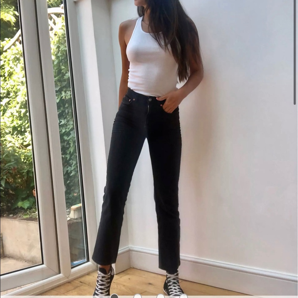 ASOS DESIGN Tall High rise stretch 'slim' straight leg jeans in black- 32/34